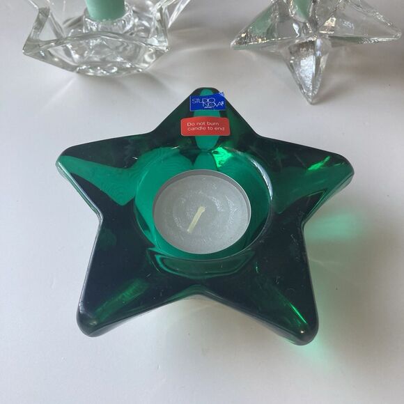 Vintage Star Shaped Glass Taper Tea Light Candle Holders 3 piece Set Celestial - Picture 3 of 16